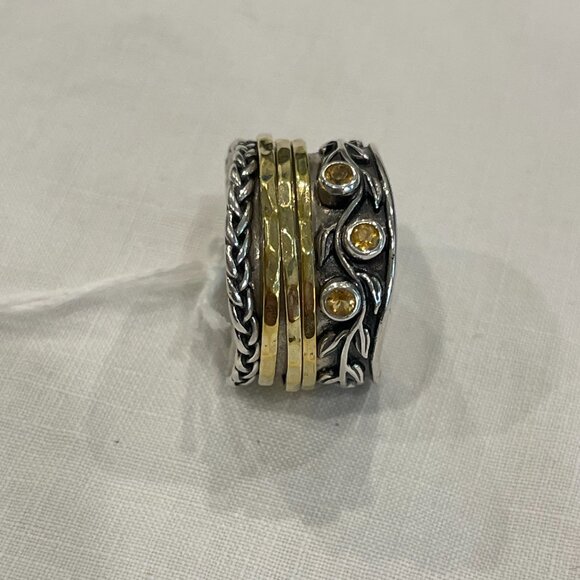 PZ Paz Creations YG.925 Sterling Silver Ring With Gold Over Silver Spinners Size - Picture 3 of 5